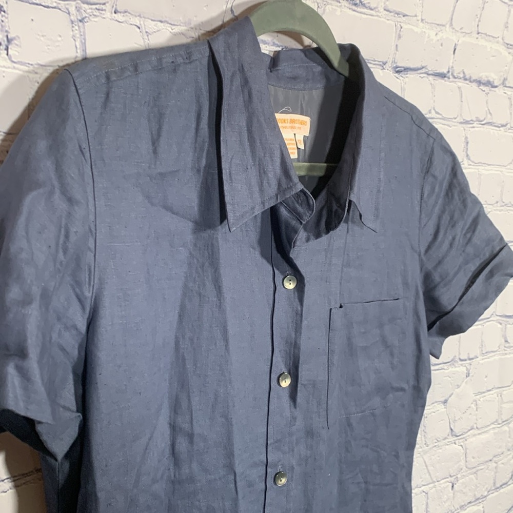 Brooks Brothers Womens VTG Midi Linen Dress Blue Gray Size 12 Short Sleeve - Picture 2 of 5